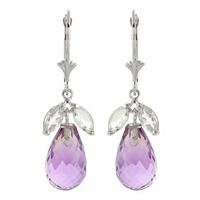 White Topaz and Amethyst Drop Earrings 14.4ctw in 9ct White Gold