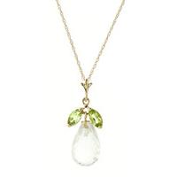 White Topaz and Peridot Pendant Necklace 7.2ctw in 9ct Gold