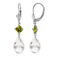 White Topaz and Peridot Drop Earrings 11.0ctw in 9ct White Gold