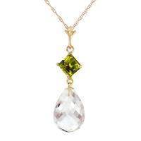 White Topaz and Peridot Pendant Necklace 5.5ctw in 9ct Gold