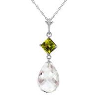 White Topaz and Peridot Pendant Necklace 5.5ctw in 9ct White Gold