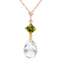 White Topaz and Peridot Pendant Necklace 5.5ctw in 9ct Rose Gold