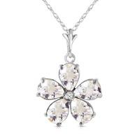 White Topaz and Diamond Flower Petal Pendant Necklace 2.2ctw in 9ct White Gold