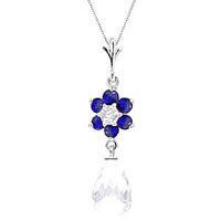 White Topaz, Sapphire and Diamond Flower Pendant Necklace 2.75ctw in 9ct White Gold