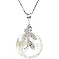 White Topaz and Diamond Olive Leaf Pendant Necklace 5.3ct in 9ct White Gold