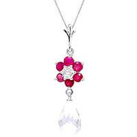 White Topaz, Ruby and Diamond Flower Pendant Necklace 2.75ctw in 9ct White Gold