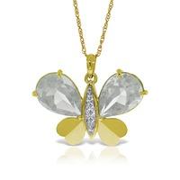 White Topaz and Diamond Butterfly Pendant Necklace 11.0ctw in 9ct Gold