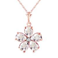white topaz and diamond flower petal pendant necklace 22ctw in 9ct ros ...