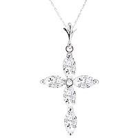 White Topaz and Diamond Vatican Cross Pendant Necklace 1.08ctw in 9ct White Gold