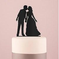 With a Kiss Silhouette Acrylic Cake Topper - Black