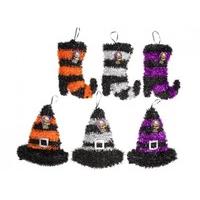 Witches Hat Boot Tinsel Halloween Wall Plaque Assorted Colours