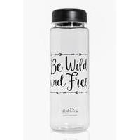 Wild & Free Slogan Clear Water Bottle - black
