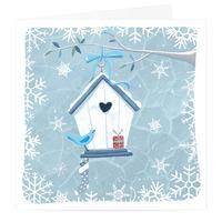 winter birdhouse christmas card