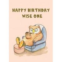 wise one happy birthday card moz1023