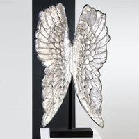 Wings Sculpture In Antique Silver With Wooden Black Base