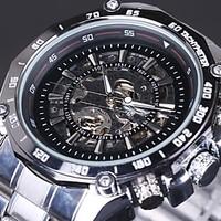WINNER Men\'s Wrist watch Mechanical Watch Hollow Engraving Automatic self-winding Stainless Steel Band Luxury Silver