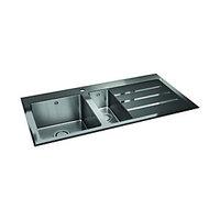 Wickes Rae 1.5 Bowl Lhd Kitchen Sink Stainless Steel + Black Glass