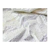 Wide Embroidered Stripe Satin Dress Fabric White