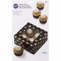 Wilton Cupcake Box 4 Hole Black Gold Dot (contains 3) 409487