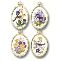 Wildflowers & Finches Embroidery Kits - Set of 4-3-1/4X4-1/4 Stitched In Floss 230214