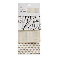 Wilko Tea Towels Love Heart Design 3pk