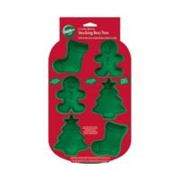 Wilton Mini Stocking Gingerbread Boy and Tree Silicone Mould 6 Cup