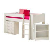 wizard white mid sleeper bed with desk chest of drawers
