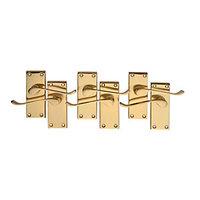 Wickes Paris Victorian Scroll Latch Handles Pair Set Polished Brass Finish 3 Pack