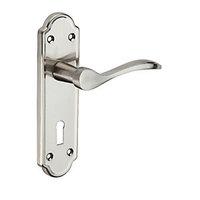 wickes romano lock handles pair satin nickel finish