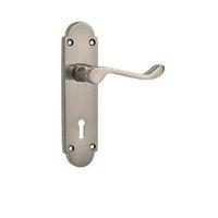 Wickes Cuba Victorian Shaped Lock Handles Pair Satin Nickel Finish