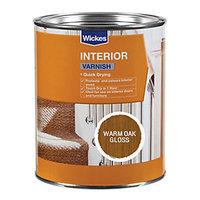 wickes quick drying interior varnish warm oak gloss 750ml