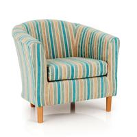 Windsor Upholstered Fabric Teal Stripe Tub Chair