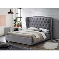 Wilton Fabric Bed In Grey With Dark Wooden Feet