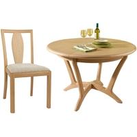 Winsor Stockholm Oak Round Extending Dining Set with 4 Wooden Back Fabric Chairs