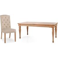 Willis and Gambier Gloucester Oak Medium Extending Dining Set with 6 Button Back Camel Chair