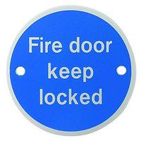 Wickes FD115 Fire Door Keep Locked Sign Satin Anodised Aluminium 75mm