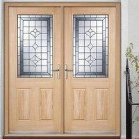 winchester external oak double door and frame set with semi obscure zi ...