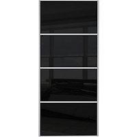 Wickes Sliding Wardrobe Door Silver Framed Four Panel Black Glass 2220 x 762mm