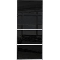 Wickes Sliding Wardrobe Door Silver Framed Four Panel Black Glass 2220 x 610mm