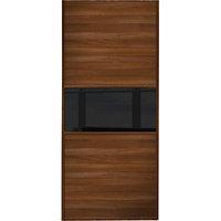 Wickes Sliding Wardrobe Door Fineline Walnut Panel & Black Glass 2220 x 762mm