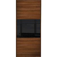 Wickes Sliding Wardrobe Door Wideline Walnut Panel & Black Glass 2220 x 914mm