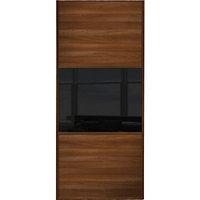 Wickes Sliding Wardrobe Door Wideline Walnut Panel & Black Glass 2220 x 610mm