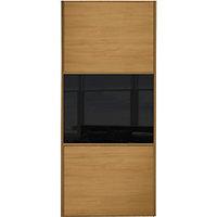 Wickes Sliding Wardrobe Door Wideline Oak Panel & Black Glass 2220 x 610mm