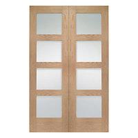 Wickes Marlow Glazed Internal Rebated Oak Veneer Door Pair 1981 x 1372mm