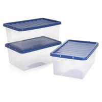 Wilko Storage Box with Blue Lid 3pk