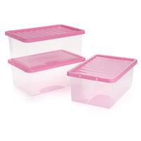 Wilko Storage Box with Pink Lid 3pk