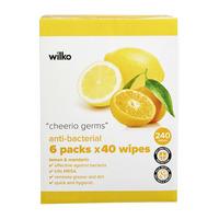 Wilko Antibacterial Lemon Wipes 6 x 40pk