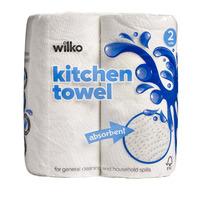 wilko kitchen towels white 2 rolls