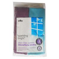 wilko microfibre cloths glass clean system 2pk