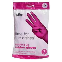 Wilko Gloves Washing Up Latex Rubber Pink/Yellow Small